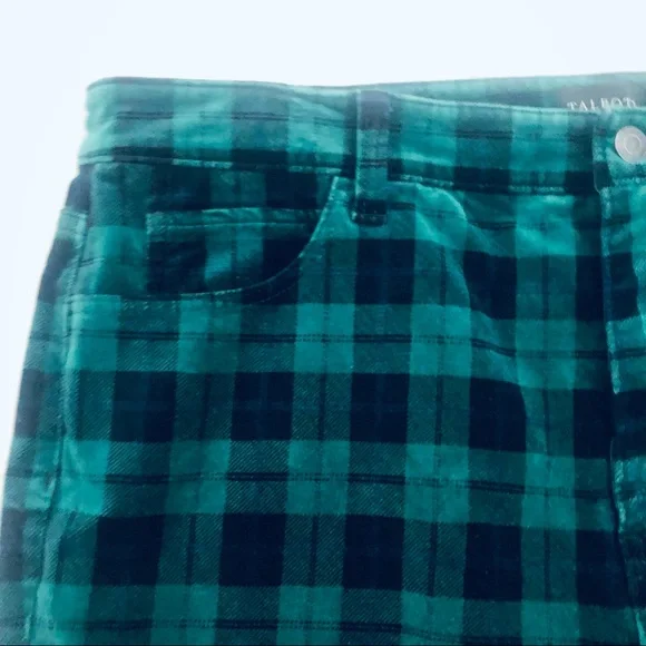 TALBOTS VELVETEEN BLACK-GREEN PLAID ANKLE PANTS.SIZE 16 - Picture 8 of 10